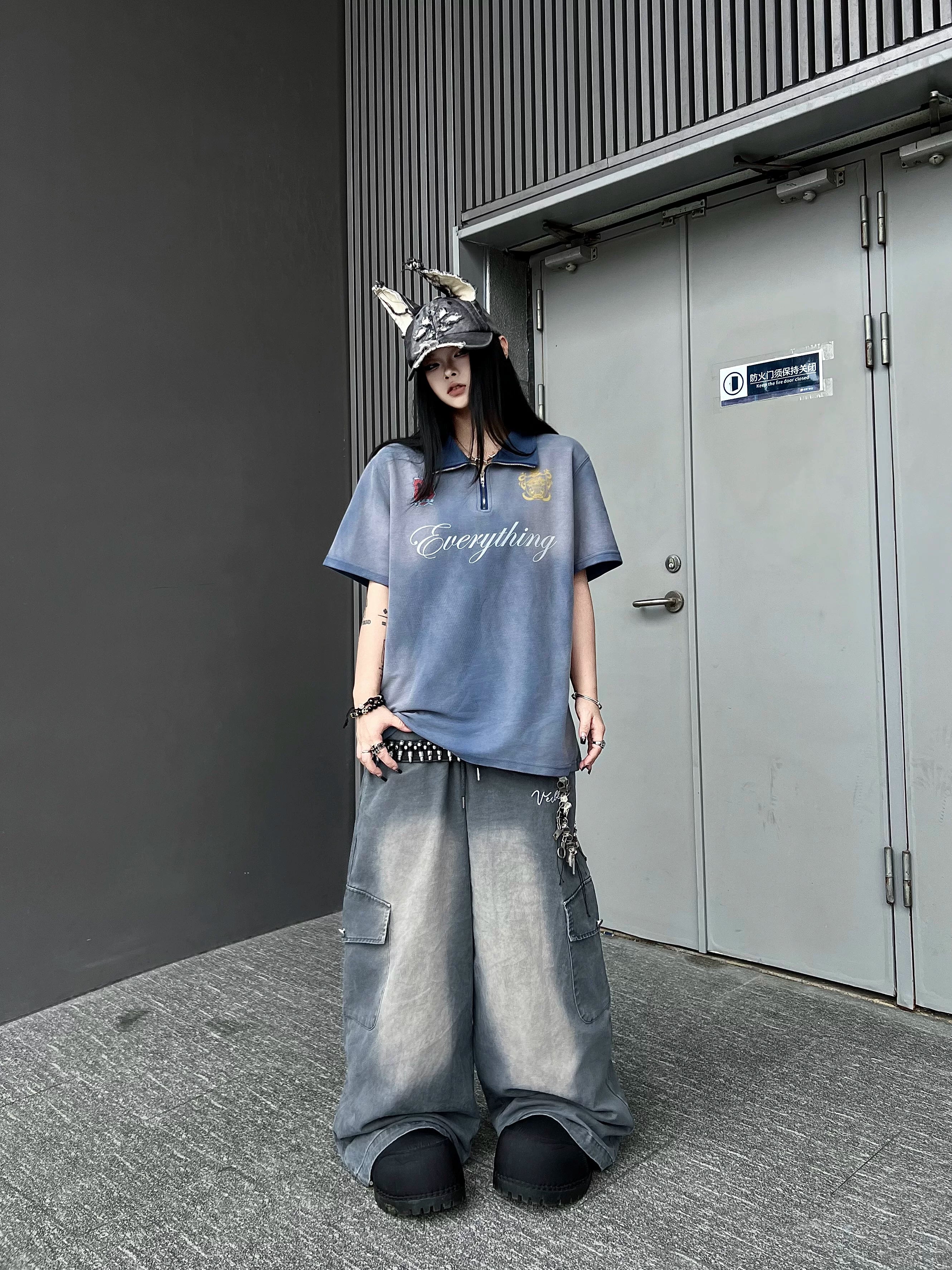 TR BRUSHHIFT American washed distressed elastic jeans for men and women, loose wide leg work pants trendy on the streets