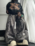 TR BRUSHHIFT American retro vintage distressed graffiti silhouette jeans wide leg mop pants trendy