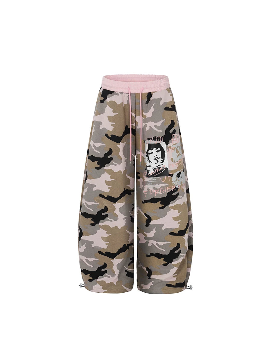 TR BRUSHHIFT Street Trendy Brand Printed Camouflage Curved Knife Guard Pants Loose Dancing Drawstring Wide Leg Casual Pants