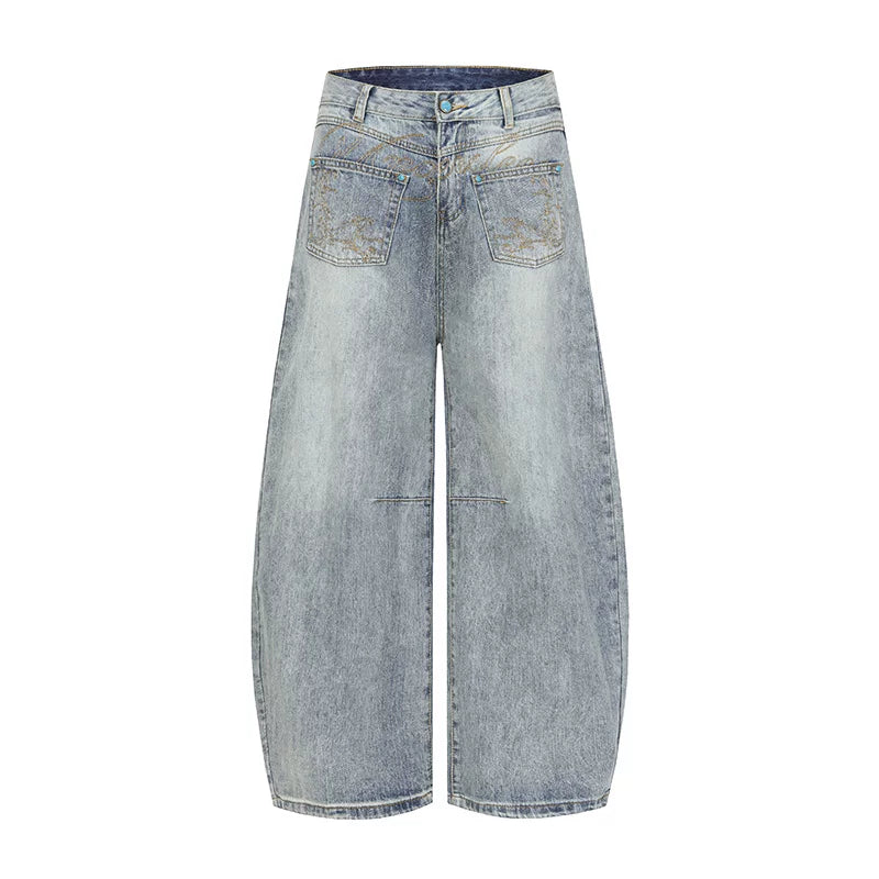 TR BRUSHHIFT American Design Flip Pocket Embroidered Curved Knife Jeans Loose Wide Leg Floor Pants