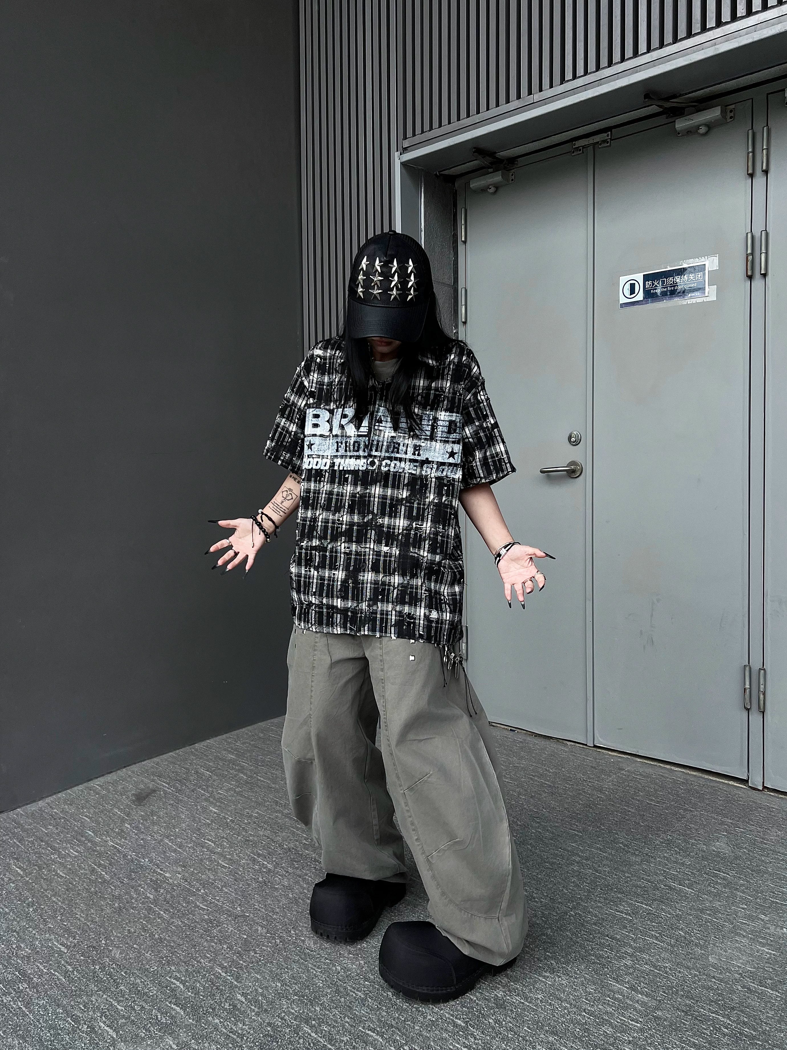 TR BRUSHHIFT Heavy Industry Rivet Deconstruction Splicing Bent Knife Jeans American Loose Floor Wide Leg Pants