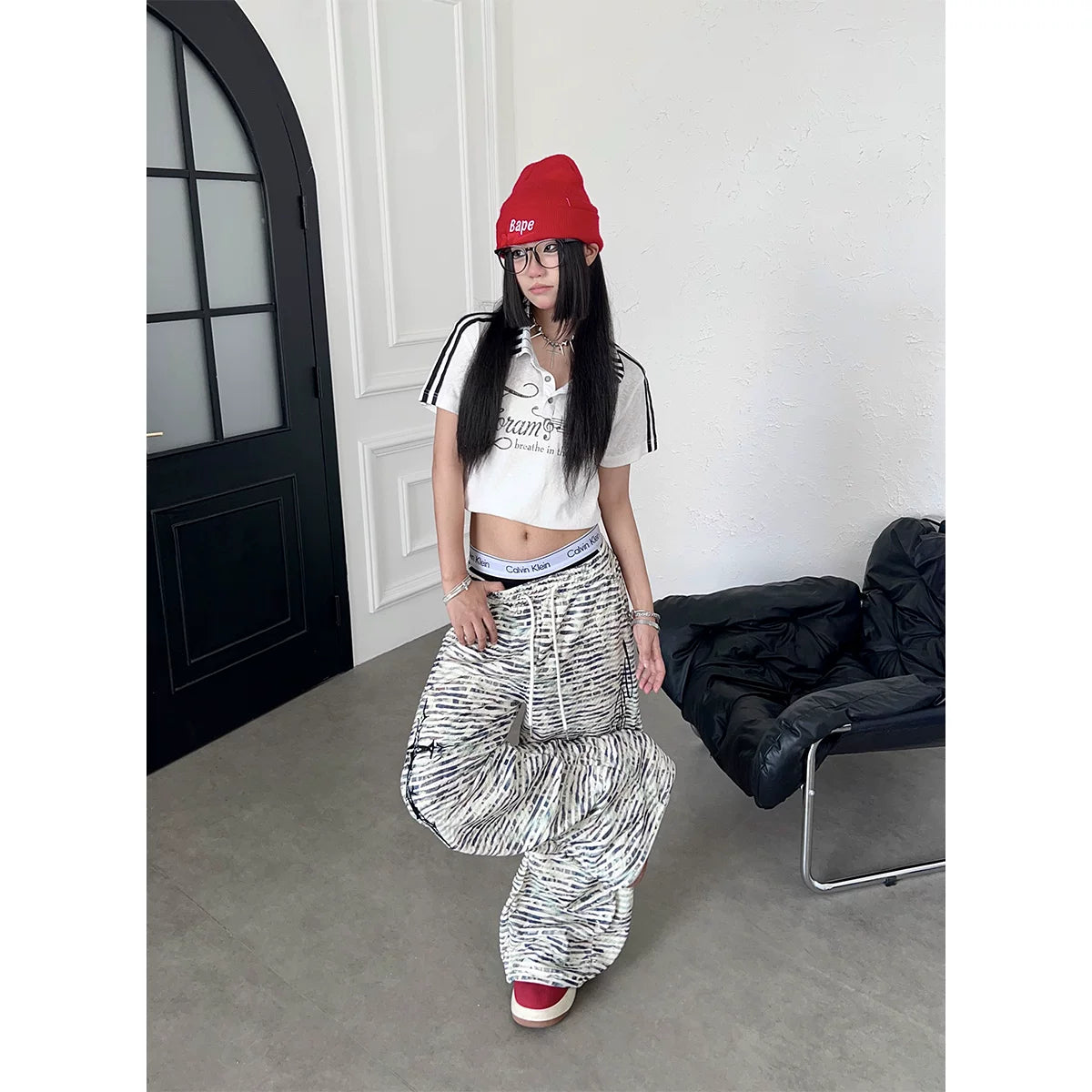 TR BRUSHHIFT American retro camouflage striped letter embroidered casual pants loose workwear wide leg pants