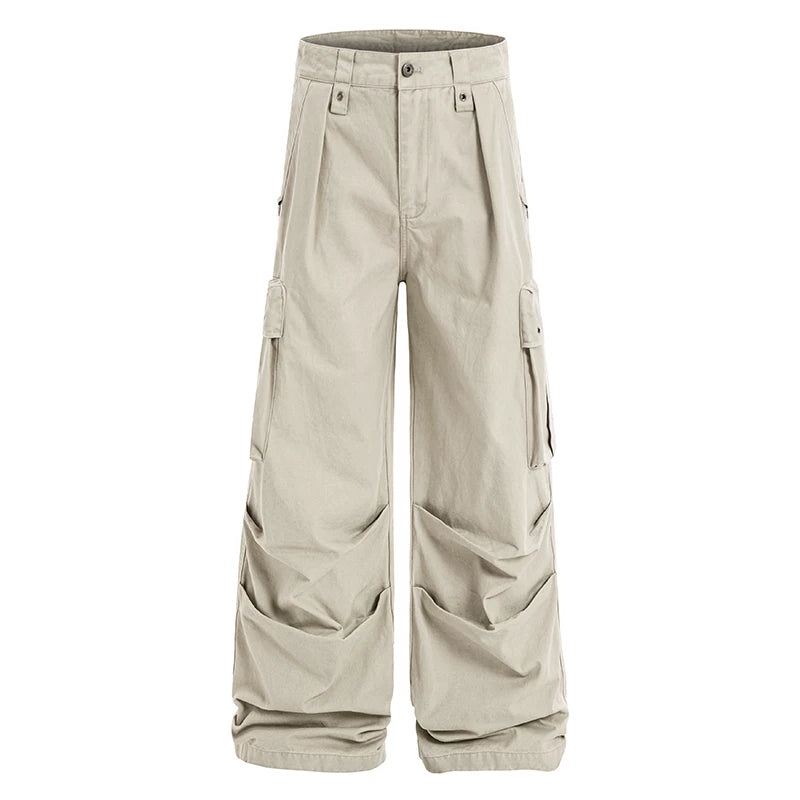 TR BRUSHHIFT American retro multi pocket paratrooper work pants niche loose pleated wide leg casual pants