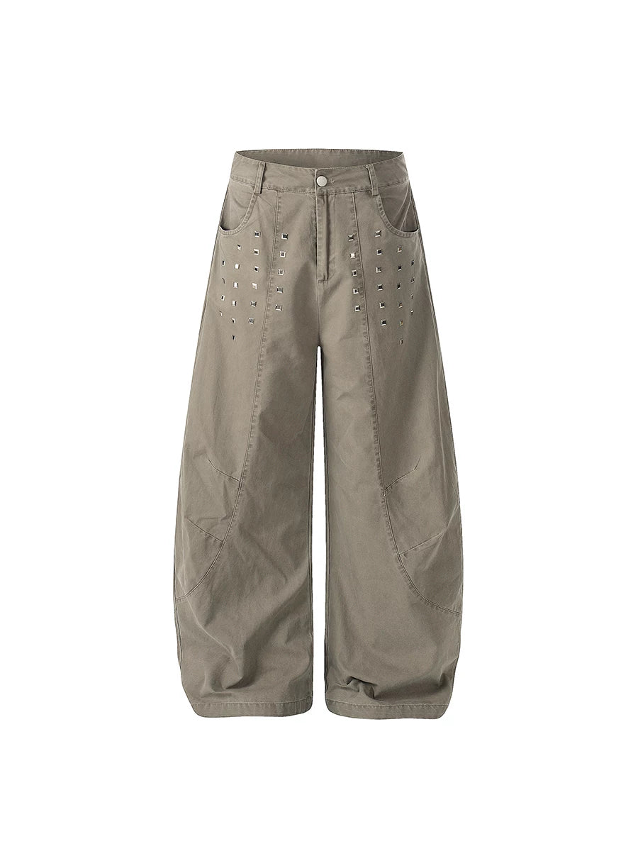 TR BRUSHHIFT Heavy Industry Rivet Deconstruction Splicing Bent Knife Jeans American Loose Floor Wide Leg Pants