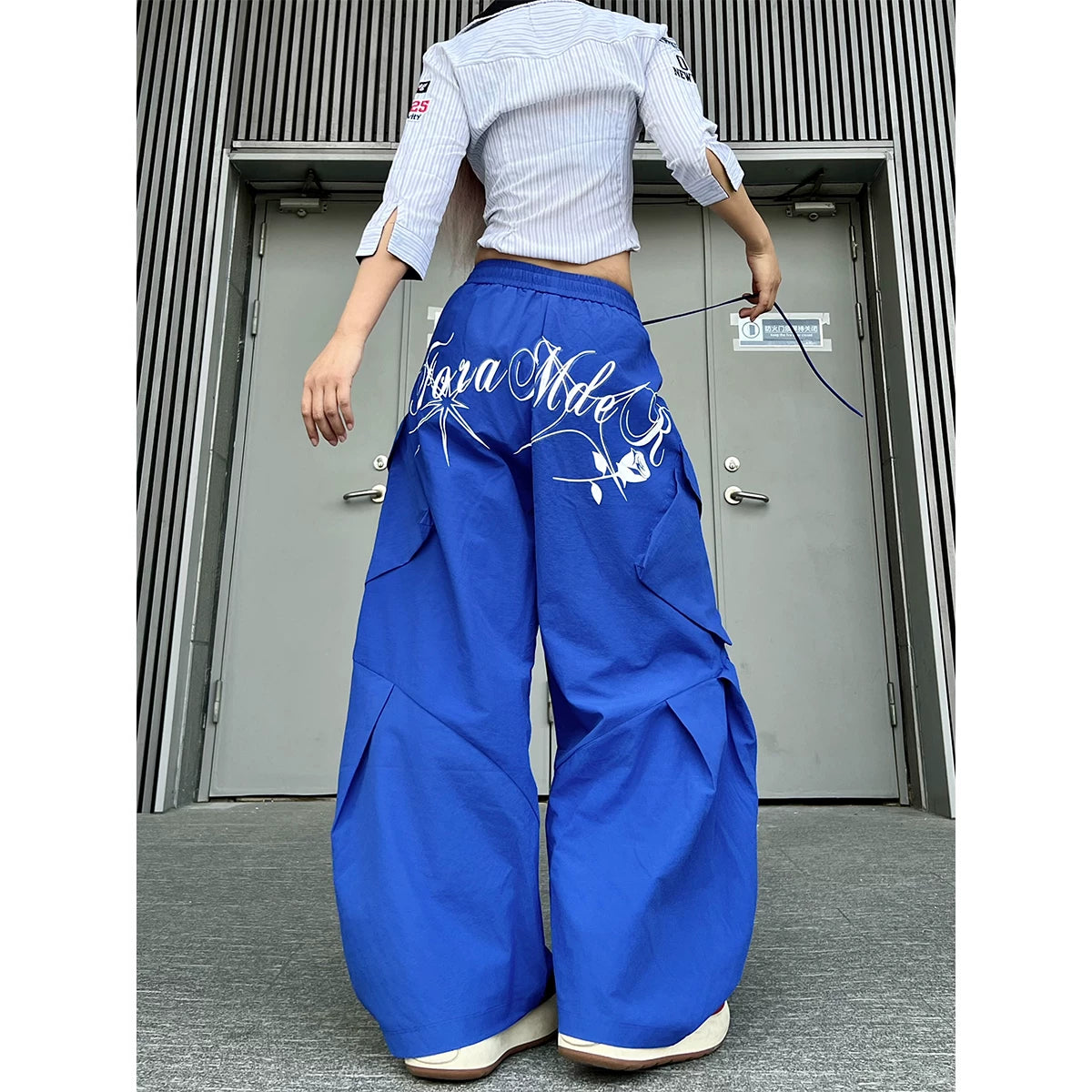 TR BRUSHHIFT American Hip Hop Letter Printed Multi Pocket workwear Casual Pants Jazz Dance Wide Leg Pants Summer