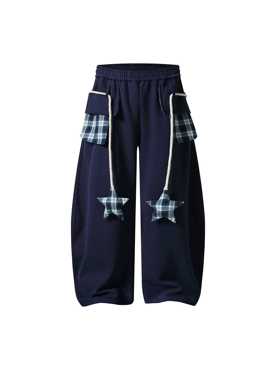 TR BRUSHHIFT American style patchwork plaid strap curved knife casual thick cotton pants with drooping jazz dance wide leg pants