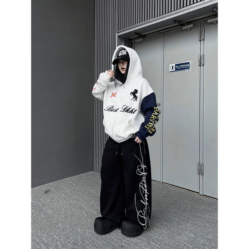 TR BRUSHHIFT American Street Letter Embroidered Curved Knife Casual Pants Loose Drop Dance Wide Leg Pants