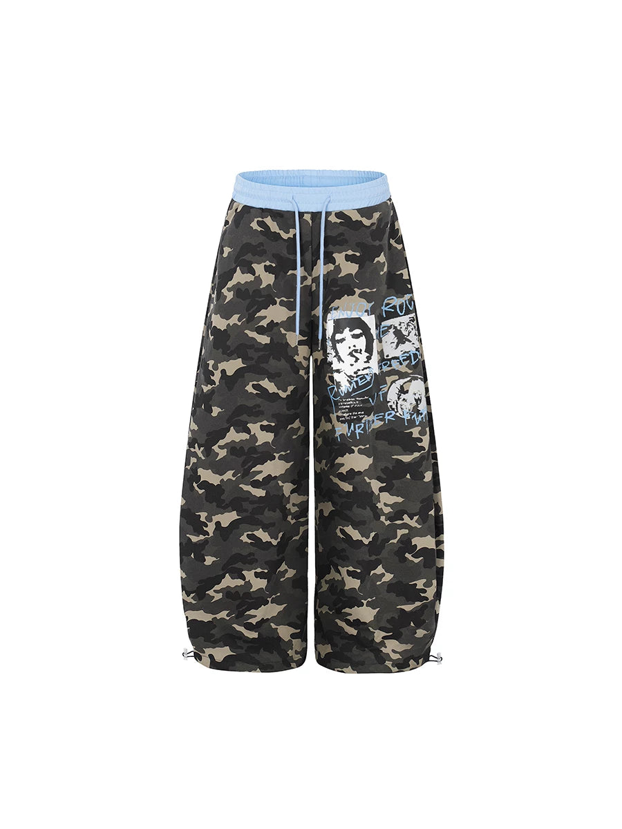 TR BRUSHHIFT Street Trendy Brand Printed Camouflage Curved Knife Guard Pants Loose Dancing Drawstring Wide Leg Casual Pants
