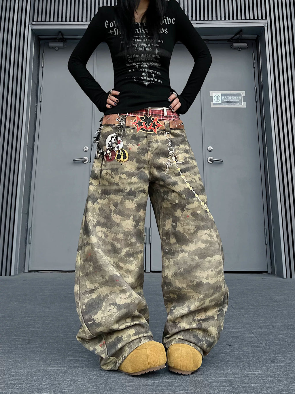TR BRUSHHIFT American 3D digital printing technology camouflage jeans loose trendy brand curved knife wide leg pants
