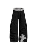TR BRUSHHIFT street leopard print double waisted spliced curved knife work pants with three-dimensional pockets wide leg casual pants