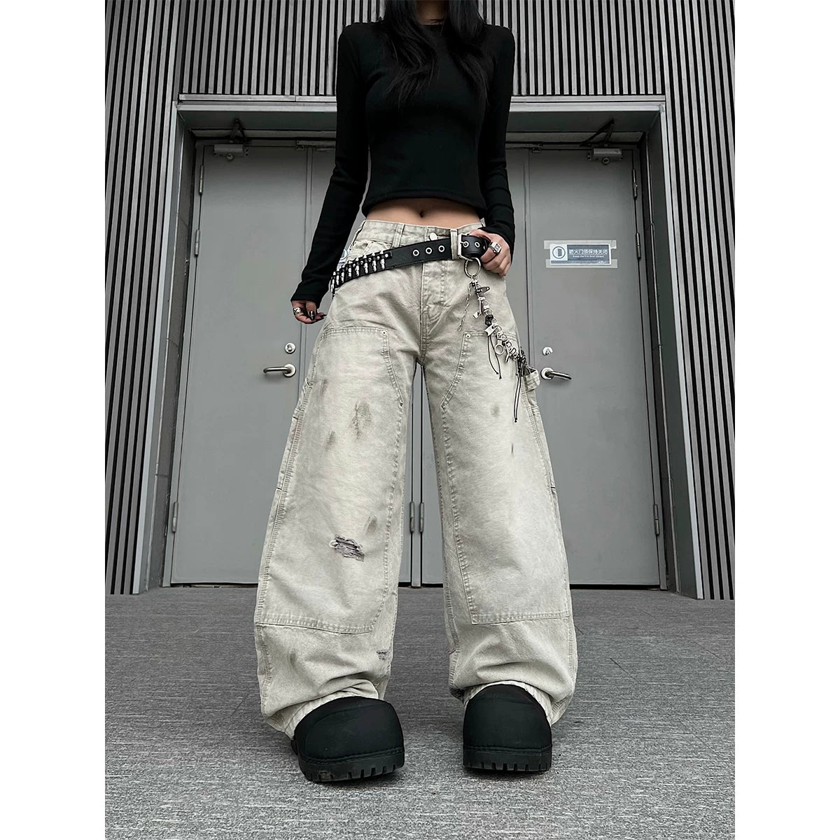 TR BRUSHHIFT American retro distressed bent jeans loose vintage casual logging pants