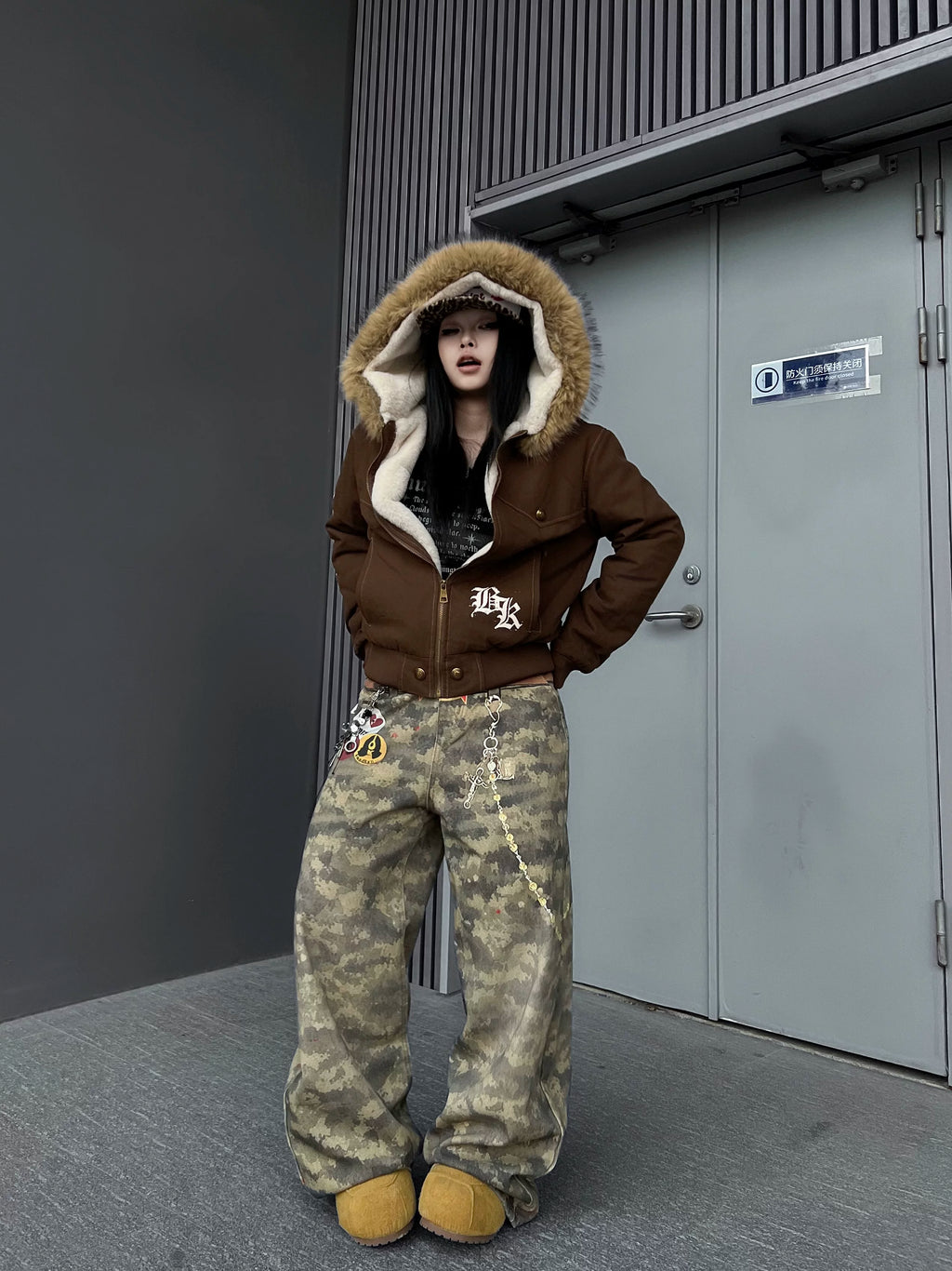 TR BRUSHHIFT American 3D digital printing technology camouflage jeans loose trendy brand curved knife wide leg pants