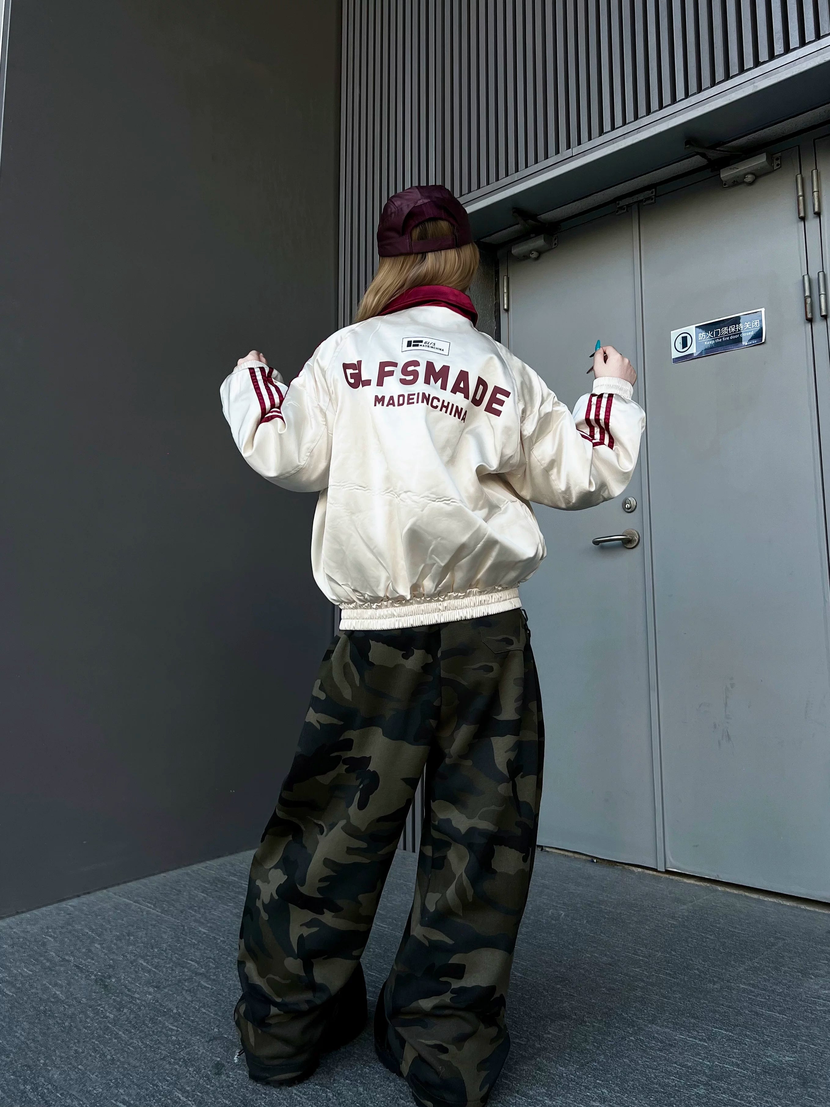 TR BRUSHHIFT American letter embroidery three bar camouflage curved knife casual pants loose floor wide leg pants