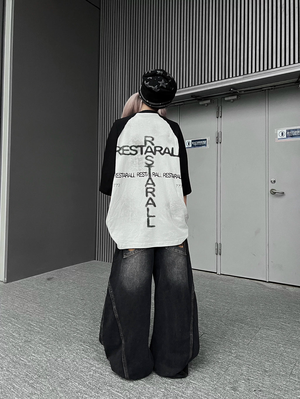 TR BRUSHHIFT American street graffiti print contrasting half sleeved T-shirt casual hip-hop loose top summer