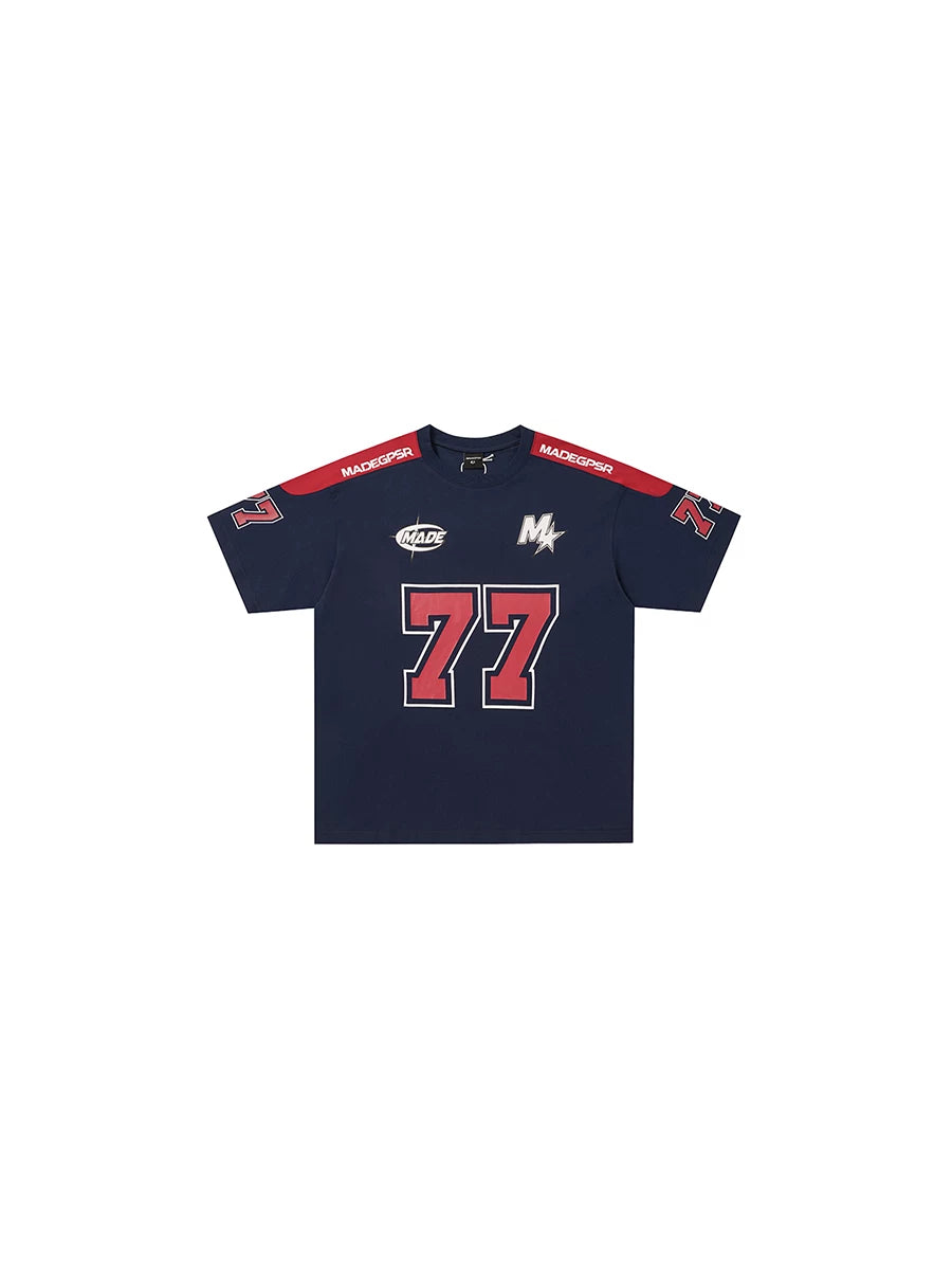 TR BRUSHHIFT American Street Digital Print Color Contrast Splicing Short Sleeve Shirt Loose Half Sleeve Top Summer