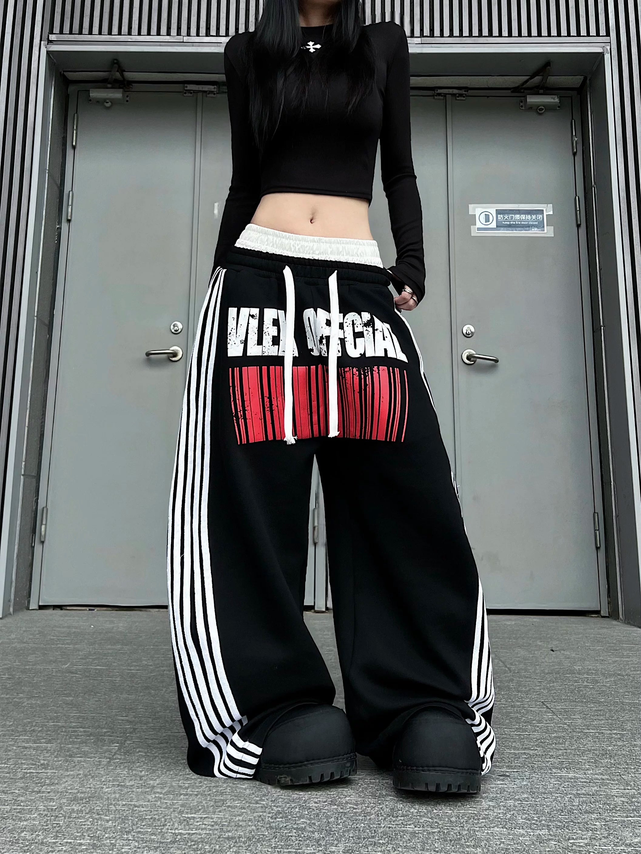 TR BRUSHSHIFT美式街头水洗做旧喷脏双头腰卫裤宽松条纹休闲裤夏