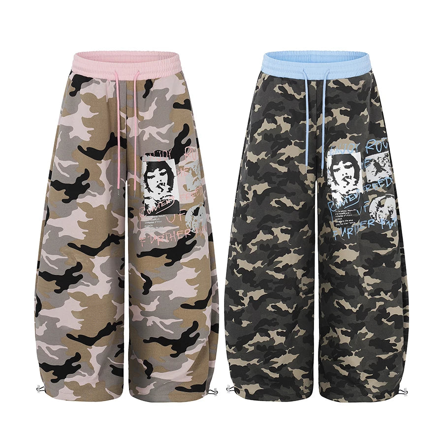TR BRUSHHIFT Street Trendy Brand Printed Camouflage Curved Knife Guard Pants Loose Dancing Drawstring Wide Leg Casual Pants