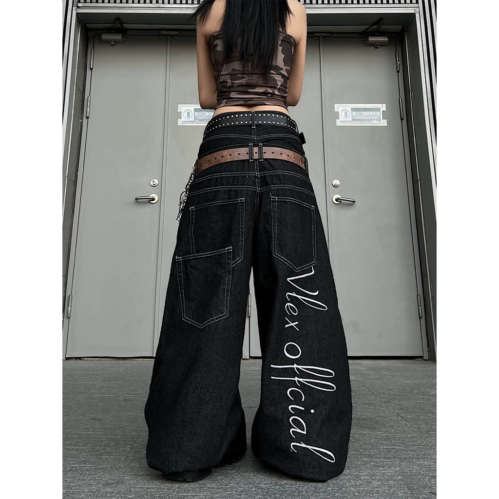 TR BRUSHHIFT American Heavy Industry Eight Loop Buckle Double Head Waist Original Bull Street Loose Straight Tube Logging Jeans