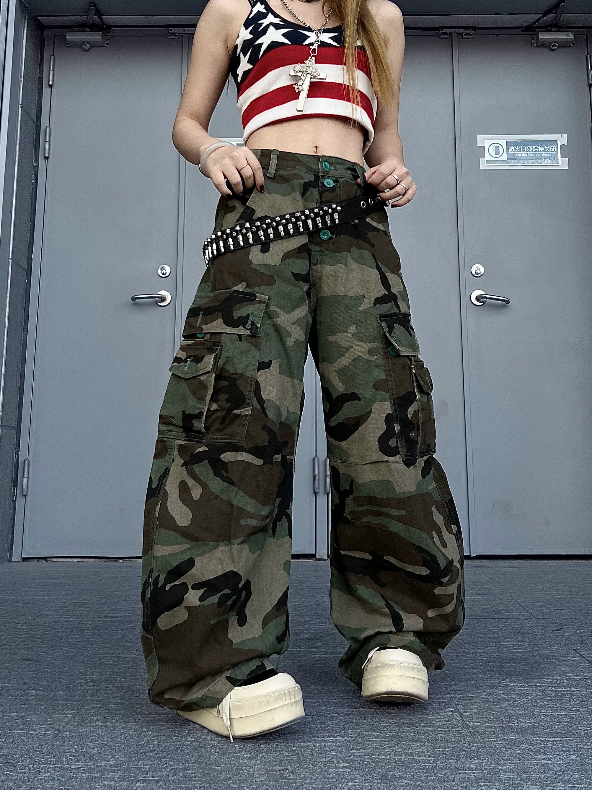 TR BRUSHHIFT American Trendy Brand Neutral Curved Knife Work Pants Street Loose Large Pocket Wide Leg Casual Pants