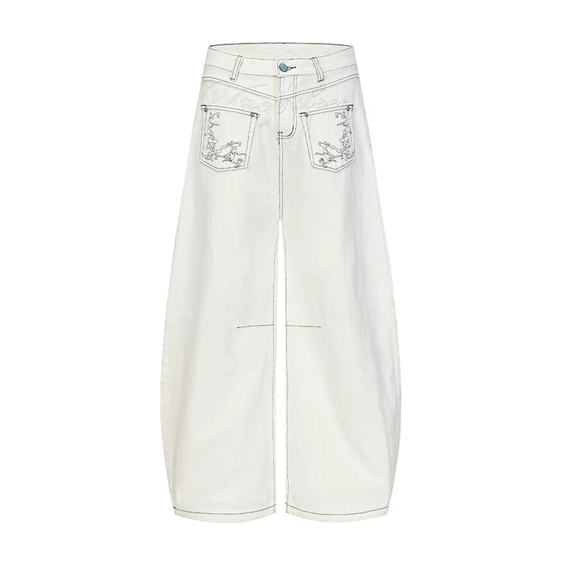 TR BRUSHHIFT American Design Flip Pocket Embroidered Curved Knife Jeans Loose Wide Leg Floor Pants