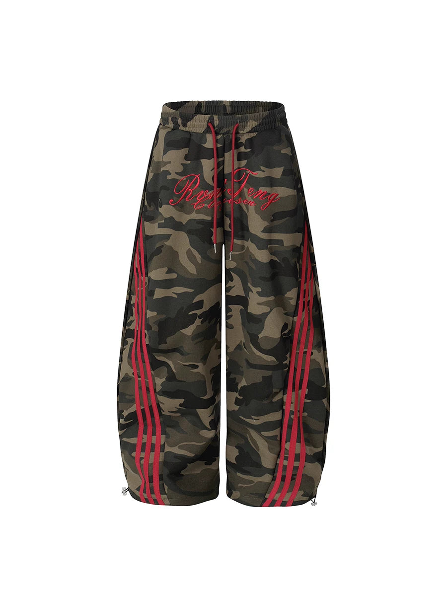TR BRUSHHIFT American letter embroidery three bar camouflage curved knife casual pants loose floor wide leg pants