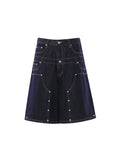TR BRUSHHIFT American Rivet Deconstruction Double Waist Head Design Cowboy Seven Leg Pants Loose Wide Leg Shorts Summer