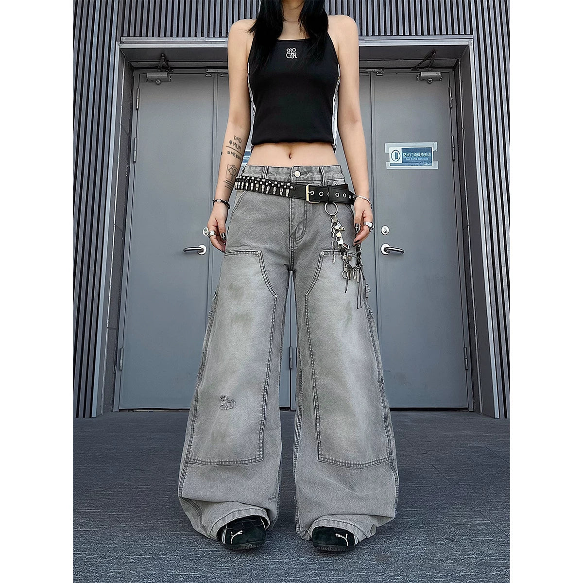 TR BRUSHHIFT American retro distressed bent jeans loose vintage casual logging pants