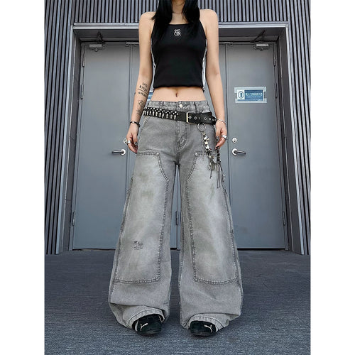 TR BRUSHHIFT American retro distressed bent jeans loose vintage casual logging pants
