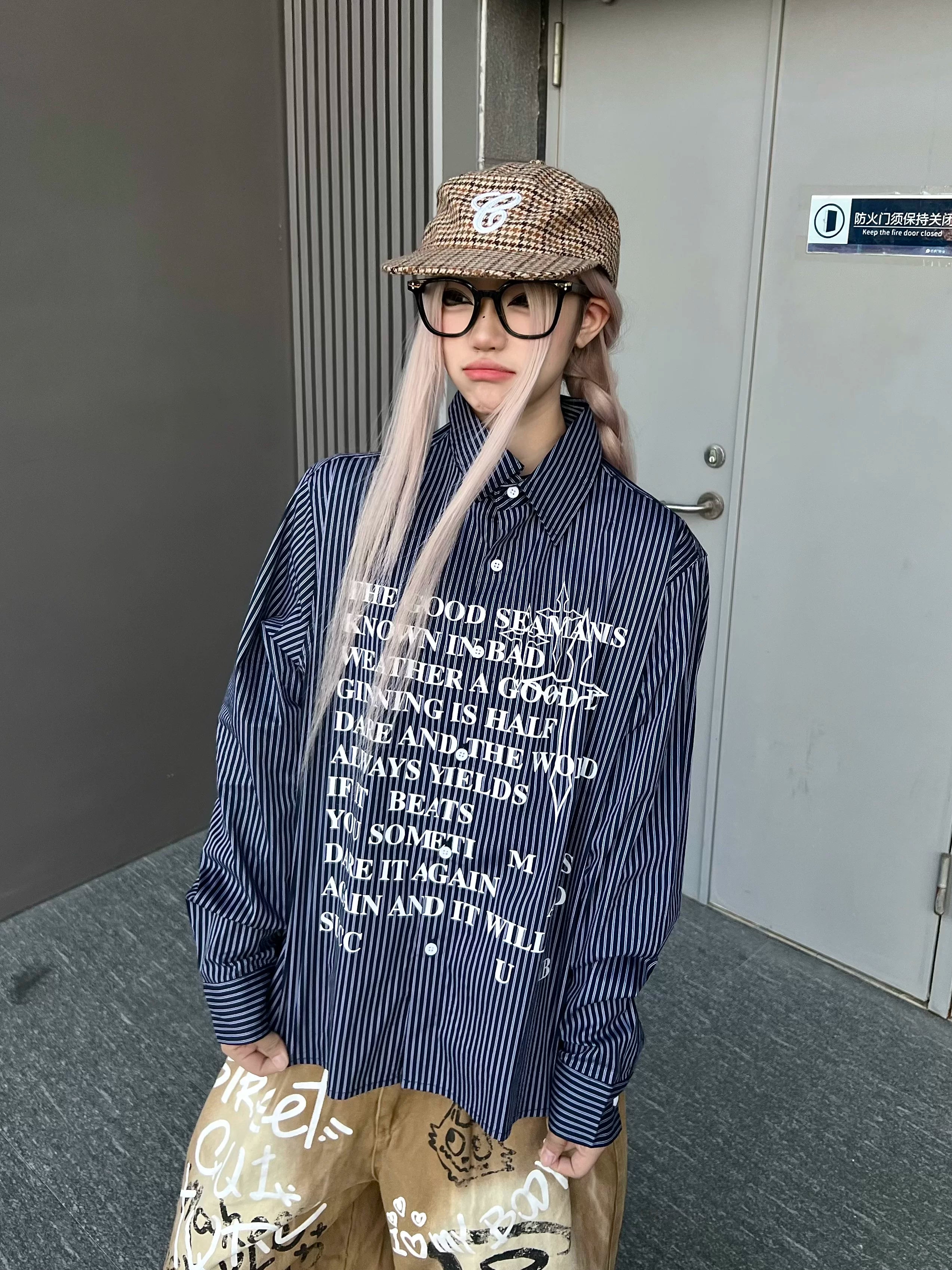 TR BRUSHHIFT Retro Street Striped Long Sleeve Shirt Men's and Women's Loose Printed Sunscreen Trendy Brand Shirt Summer