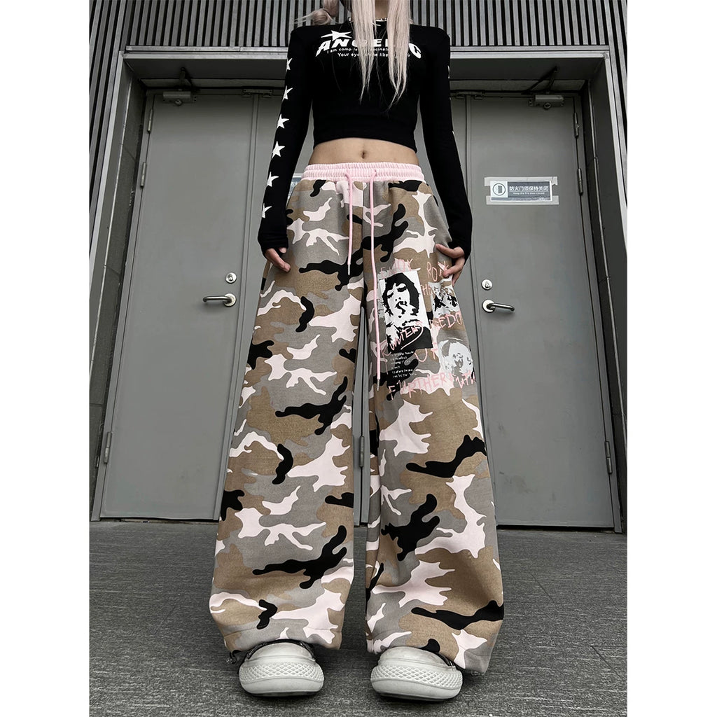 TR BRUSHHIFT Street Trendy Brand Printed Camouflage Curved Knife Guard Pants Loose Dancing Drawstring Wide Leg Casual Pants