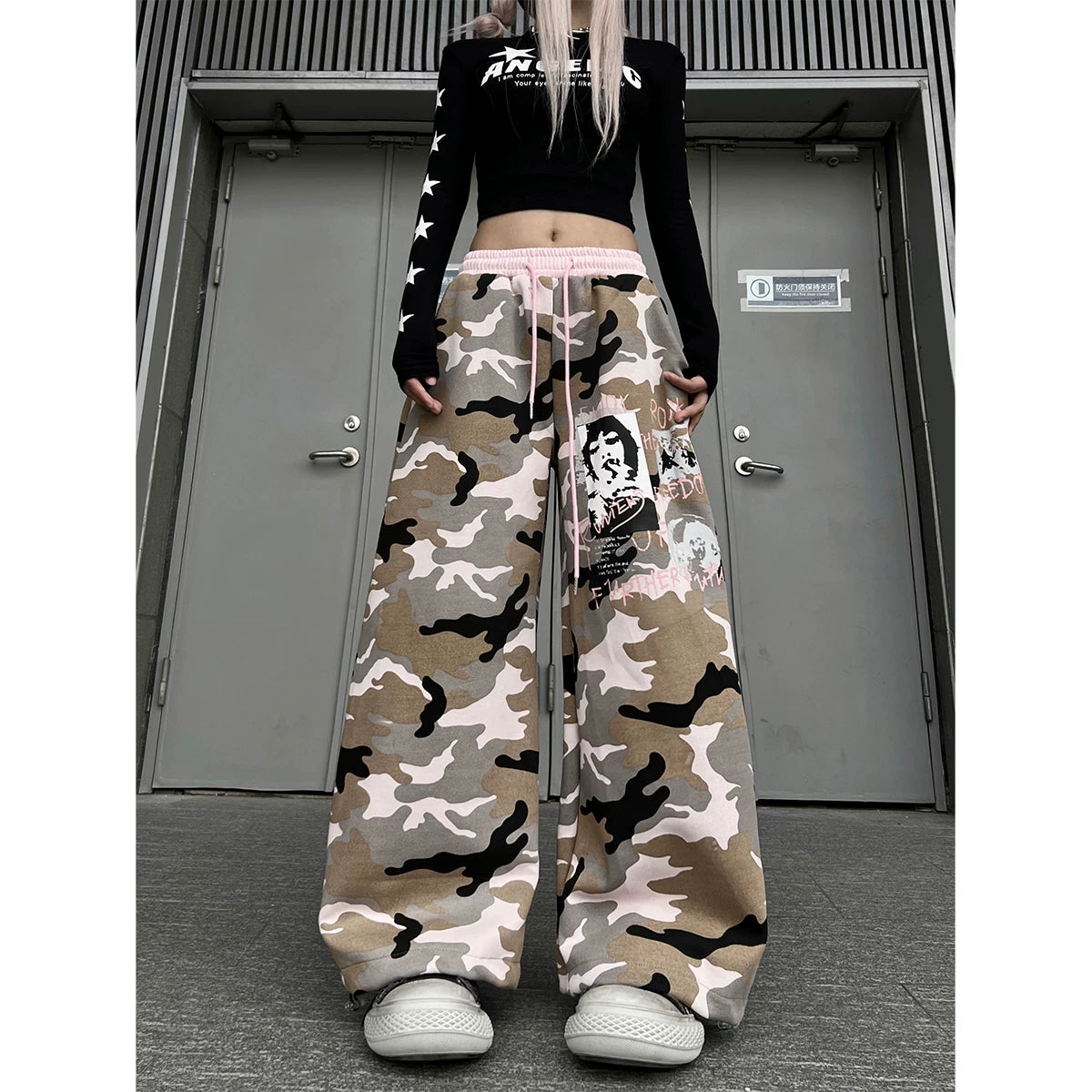 TR BRUSHHIFT Street Trendy Brand Printed Camouflage Curved Knife Guard Pants Loose Dancing Drawstring Wide Leg Casual Pants