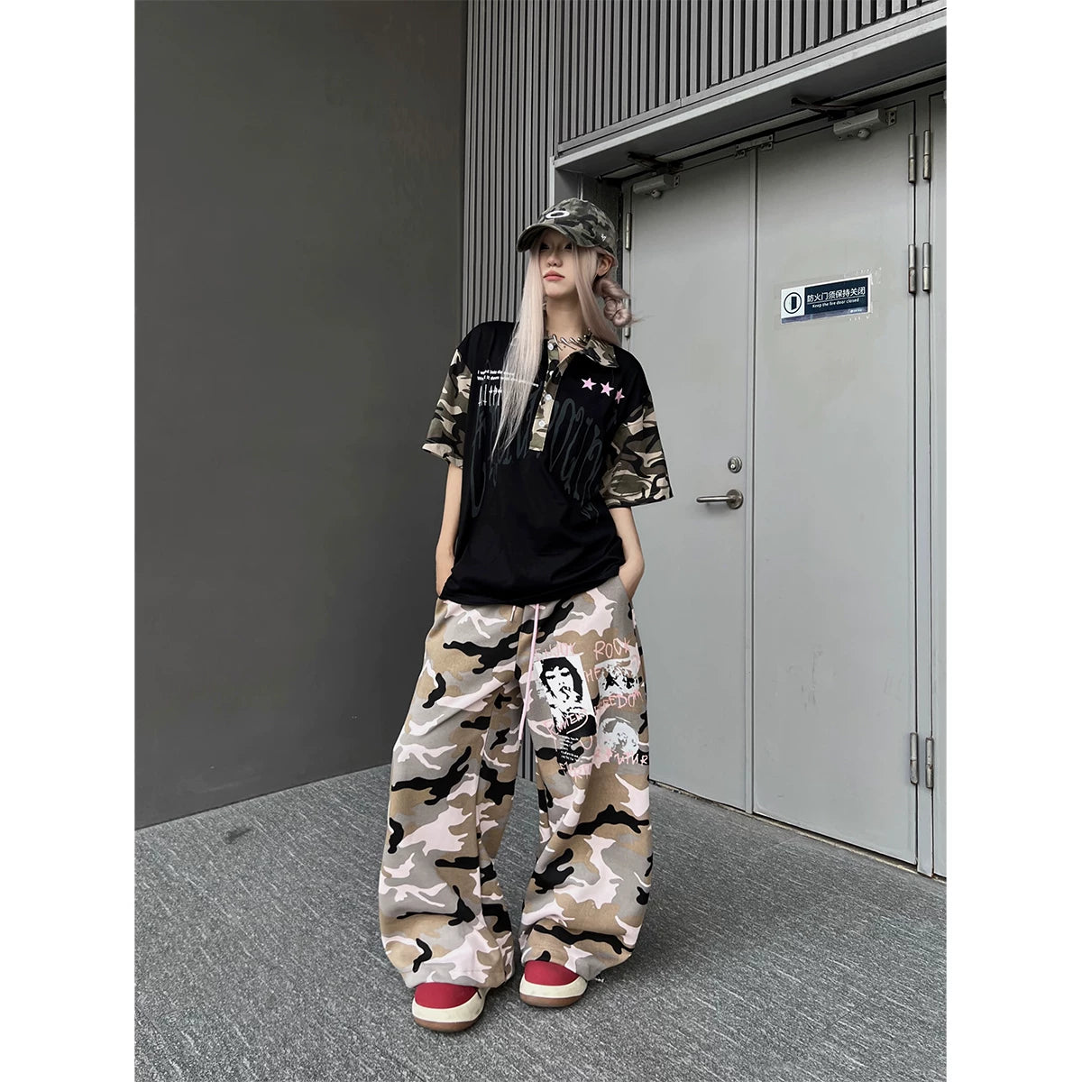 TR BRUSHHIFT Street Trendy Brand Printed Camouflage Curved Knife Guard Pants Loose Dancing Drawstring Wide Leg Casual Pants