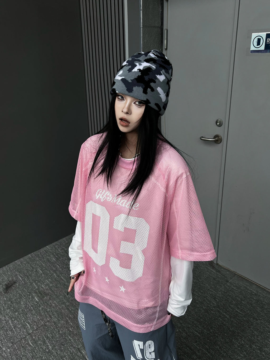 TR BRUSHSHIFT美式街头网纱透气短袖T恤男女情侣宽松短款球衣上衣