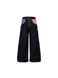 TR BRUSHHIFT American retro vintage vintage flag print nail bead jeans wide leg multi breasted long pants
