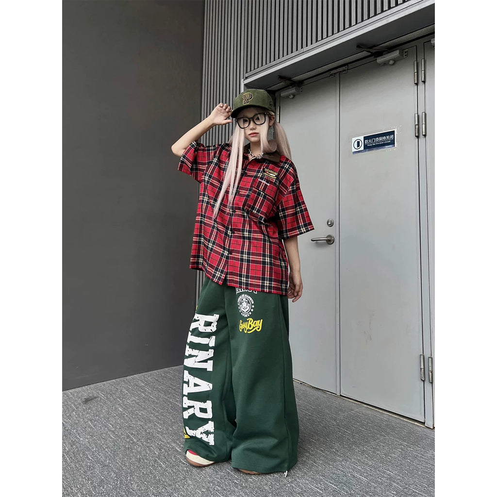 TR BRUSHSHIFT 美式嘻哈字母印花抽绳休闲厚棉裤宽松跳舞垂感直筒裤