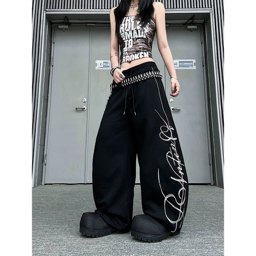 TR BRUSHHIFT American Street Letter Embroidered Curved Knife Casual Pants Loose Drop Dance Wide Leg Pants