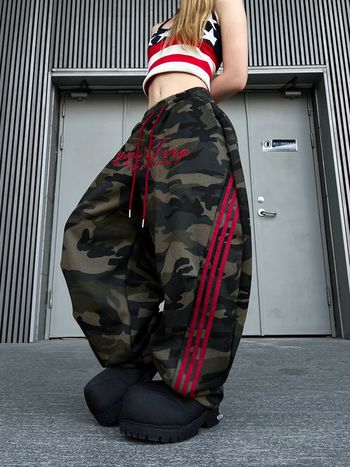 TR BRUSHHIFT American letter embroidery three bar camouflage curved knife casual pants loose floor wide leg pants