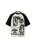 TR BRUSHHIFT American street graffiti print contrasting half sleeved T-shirt casual hip-hop loose top summer