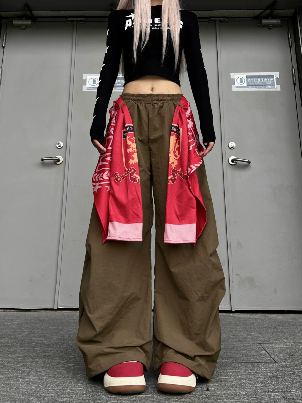 TR BRUSHHIFT Street Stacked Butt Curtain Paddle Paratrooper Work Pants Wide Folded Dancing Wide Leg Casual Pants
