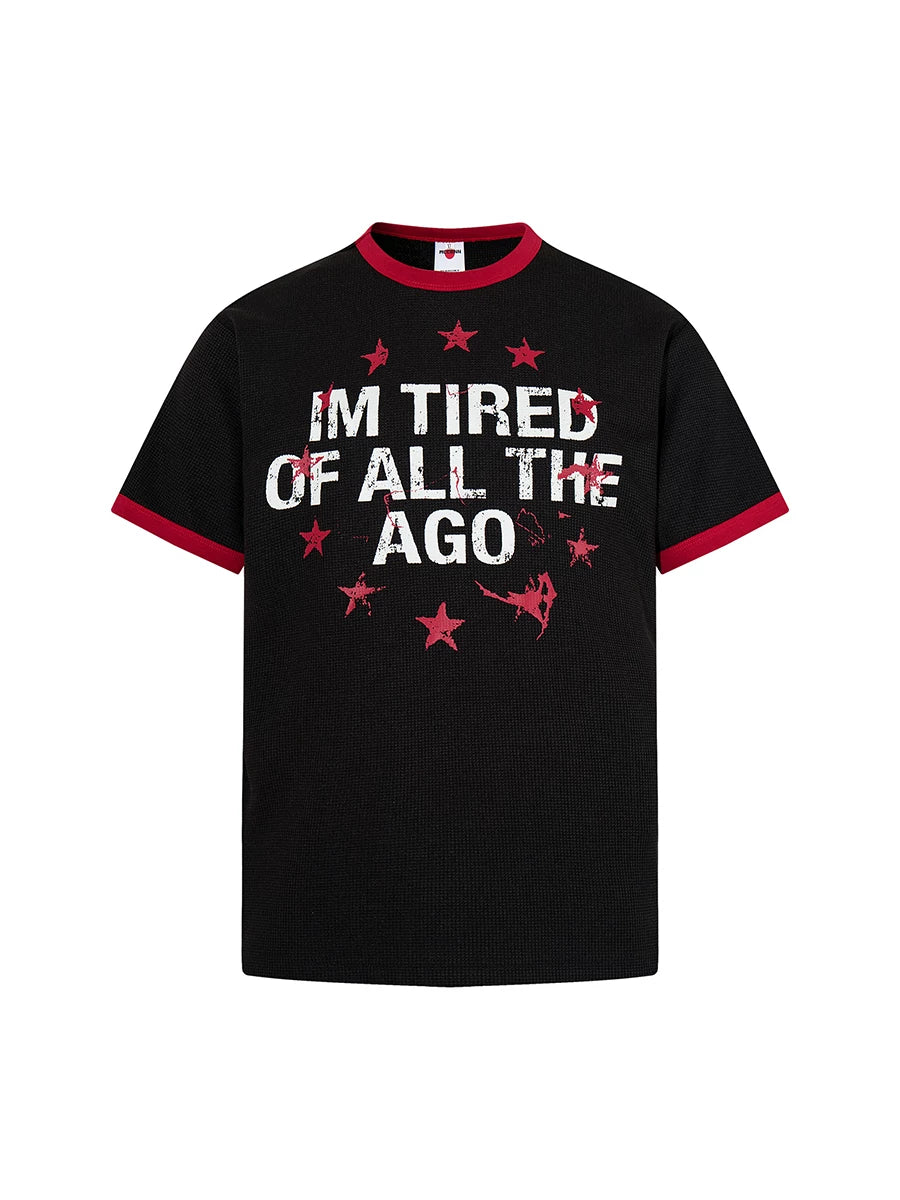 TR BRUSHHIFT American star letter print contrasting color waffle T-shirt for men and women loose short sleeved top