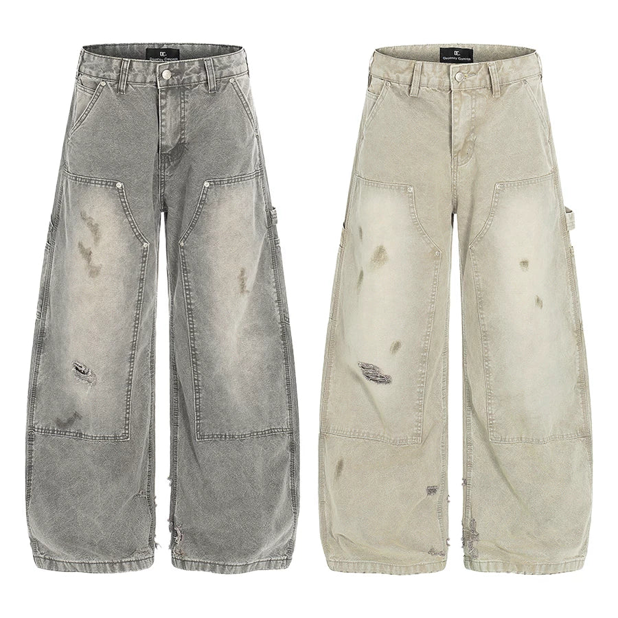TR BRUSHHIFT American retro distressed bent jeans loose vintage casual logging pants