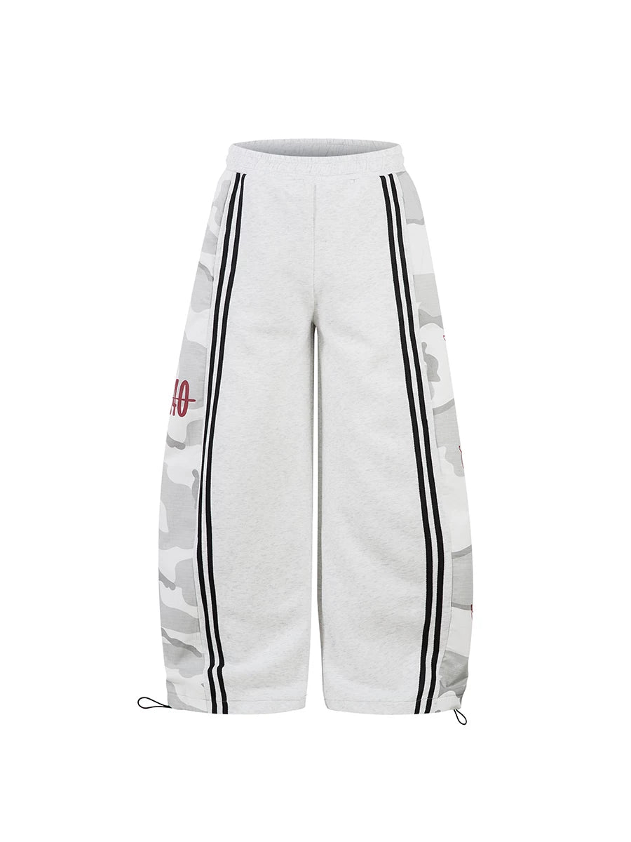 TR BRUSHHIFT American Street Splicing Camouflage Striped Bent Knife Guard Pants Loose Floor Dragging Wide Leg Casual Pants