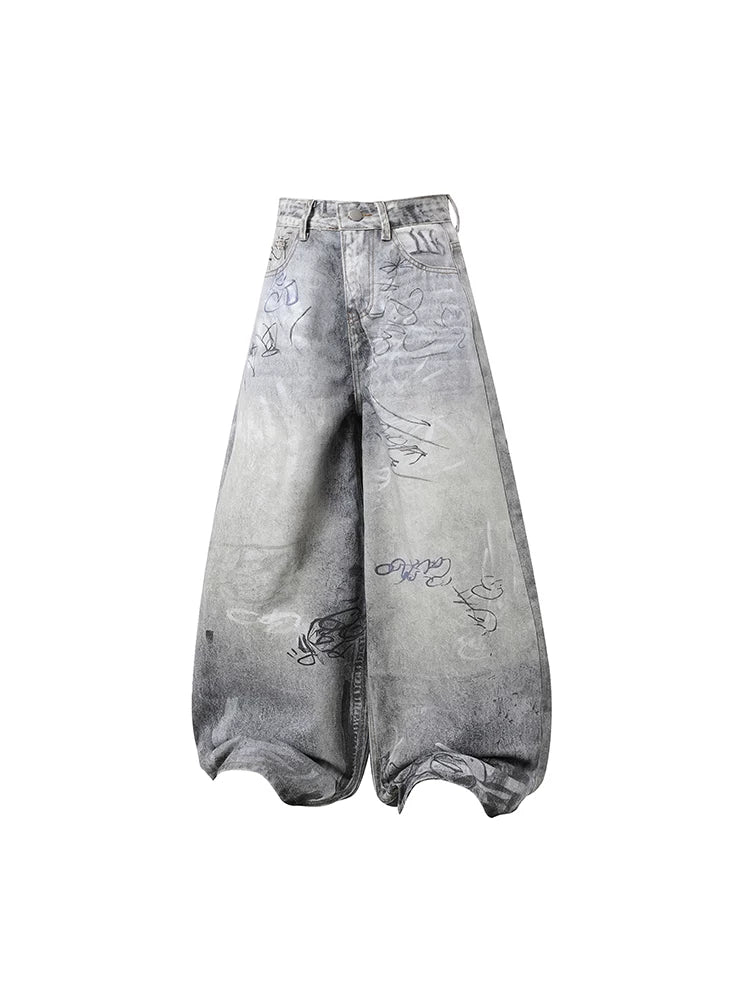 TR BRUSHHIFT American Graffiti Street Jeans, Washed and Used, Loose Wide Leg, Floor Bending Knife Pants