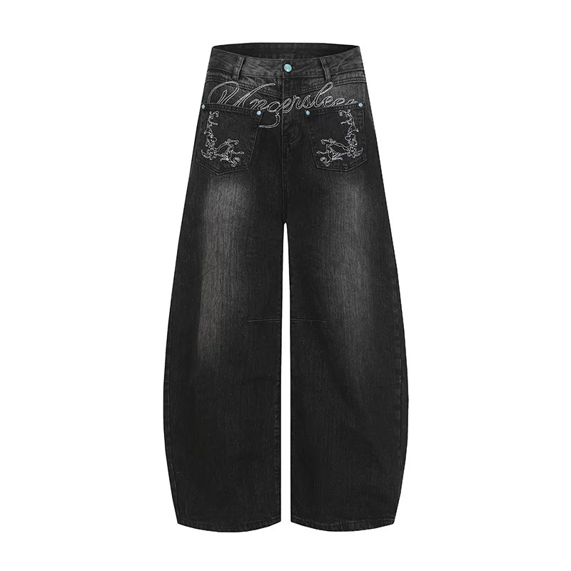 TR BRUSHHIFT American Design Flip Pocket Embroidered Curved Knife Jeans Loose Wide Leg Floor Pants