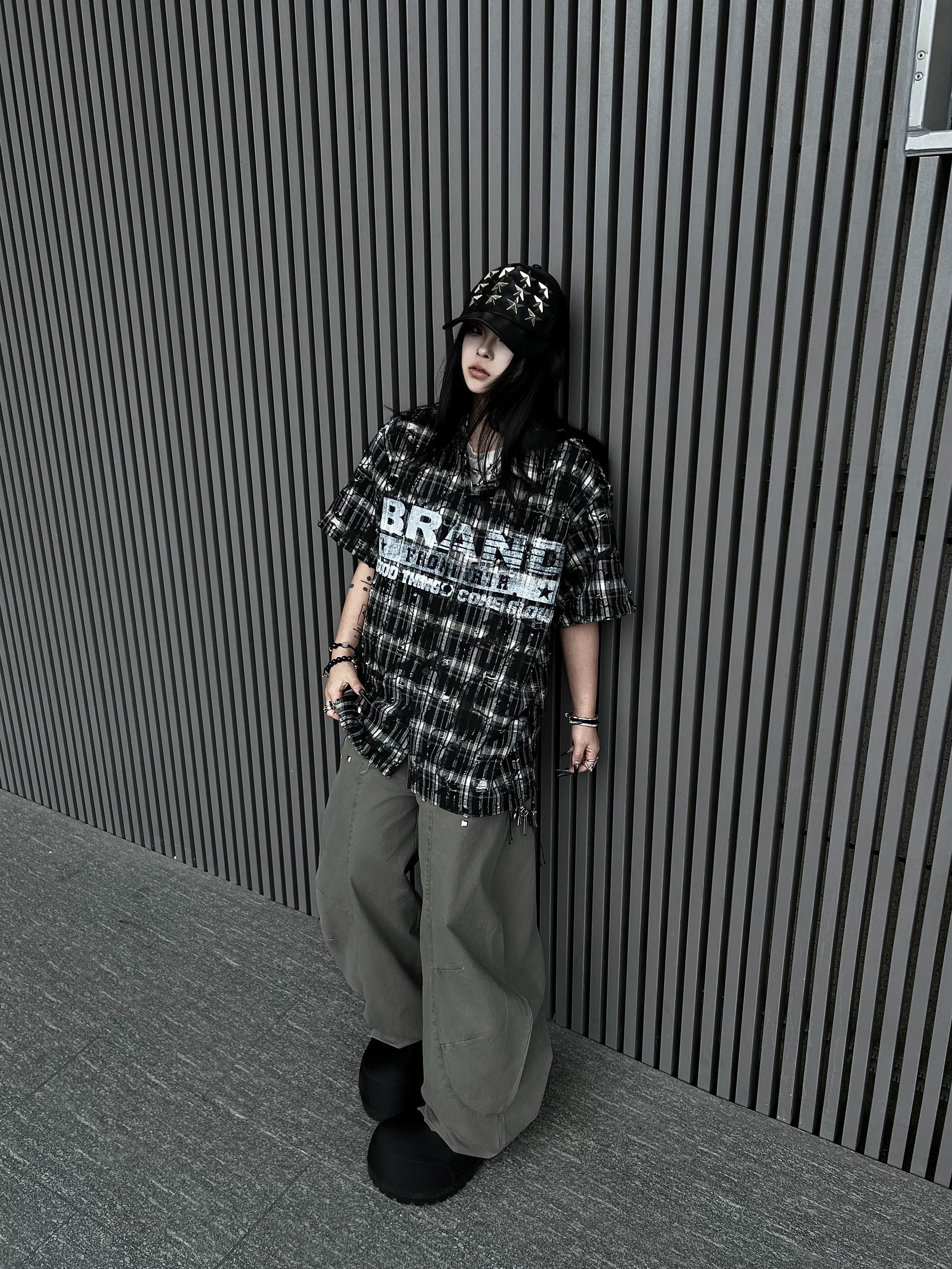 TR BRUSHHIFT Heavy Industry Rivet Deconstruction Splicing Bent Knife Jeans American Loose Floor Wide Leg Pants