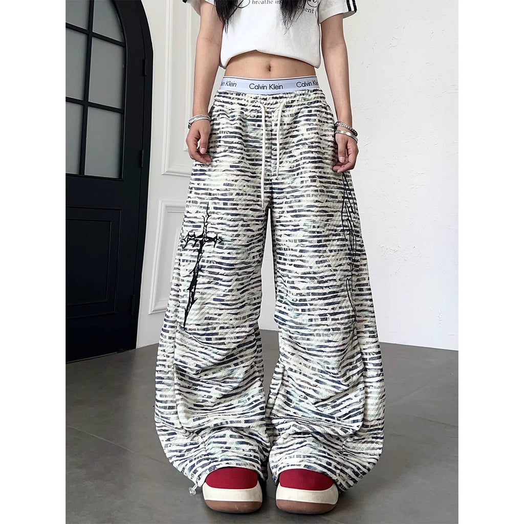TR BRUSHHIFT American retro camouflage striped letter embroidered casual pants loose workwear wide leg pants