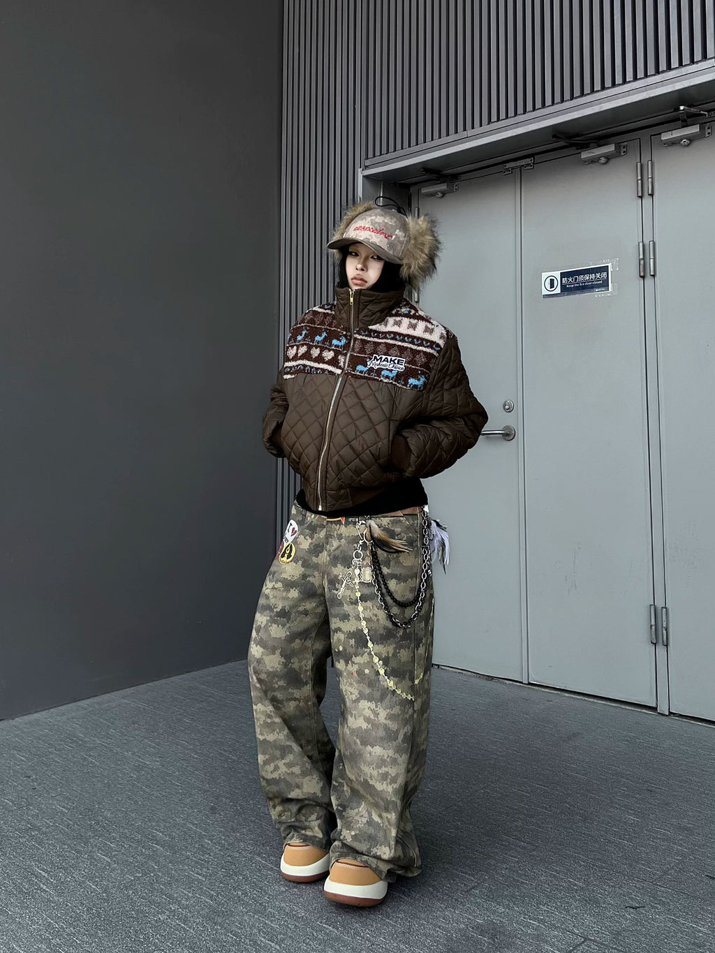 TR BRUSHHIFT American 3D digital printing technology camouflage jeans loose trendy brand curved knife wide leg pants