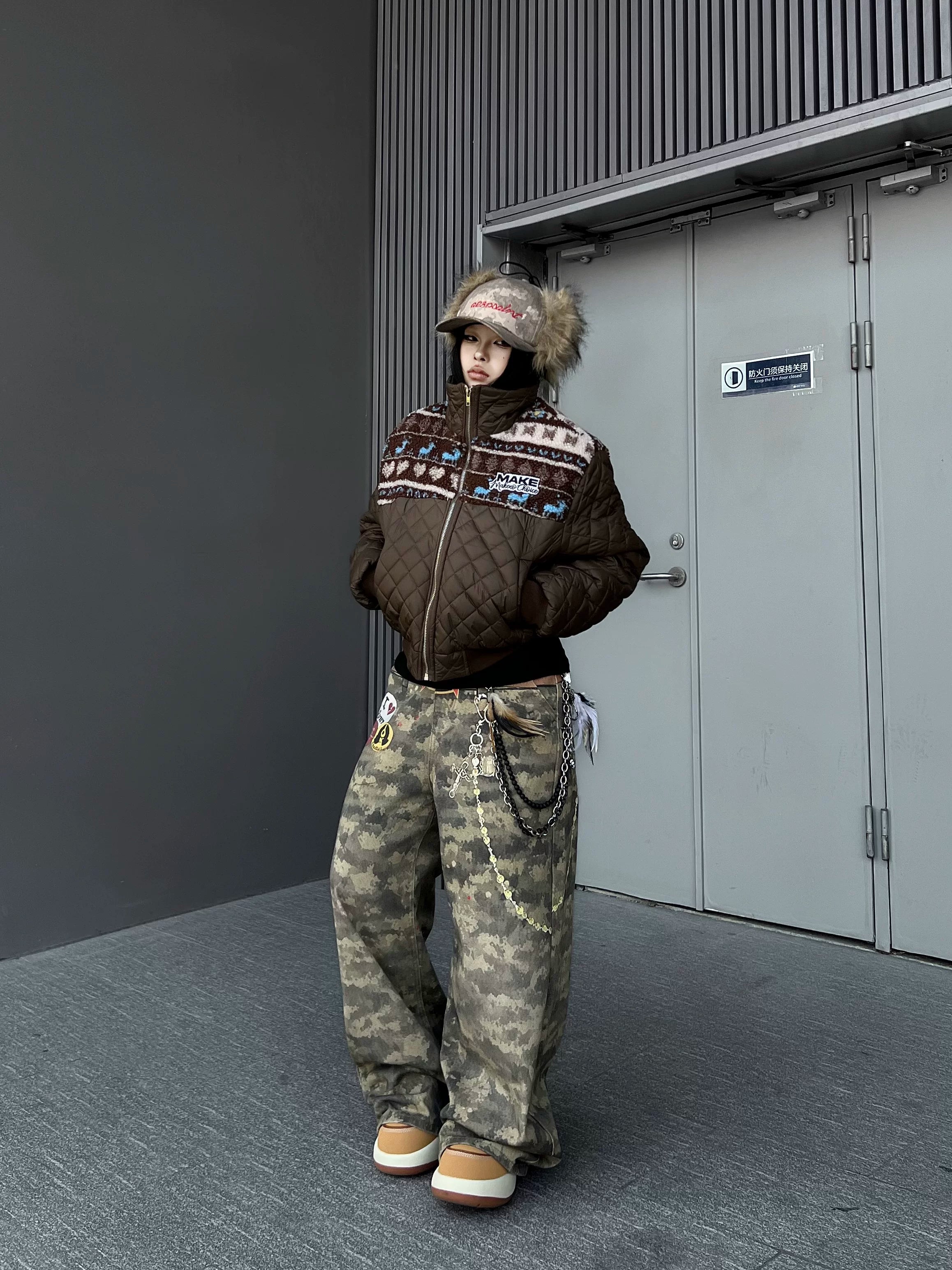 TR BRUSHHIFT American 3D digital printing technology camouflage jeans loose trendy brand curved knife wide leg pants
