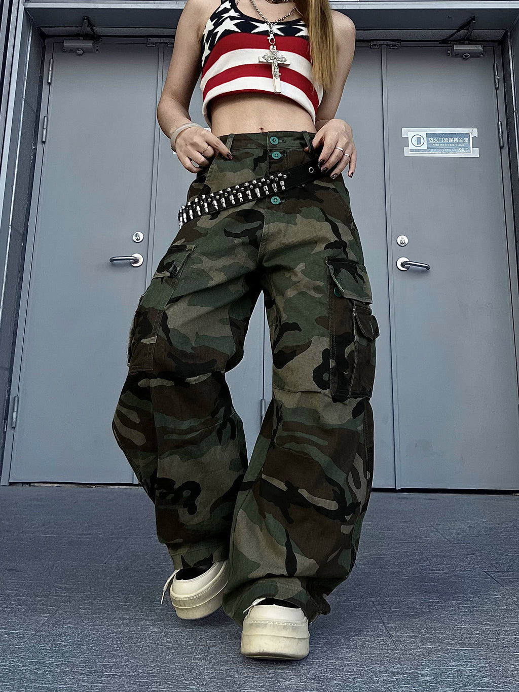 TR BRUSHHIFT American Trendy Brand Neutral Curved Knife Work Pants Street Loose Large Pocket Wide Leg Casual Pants