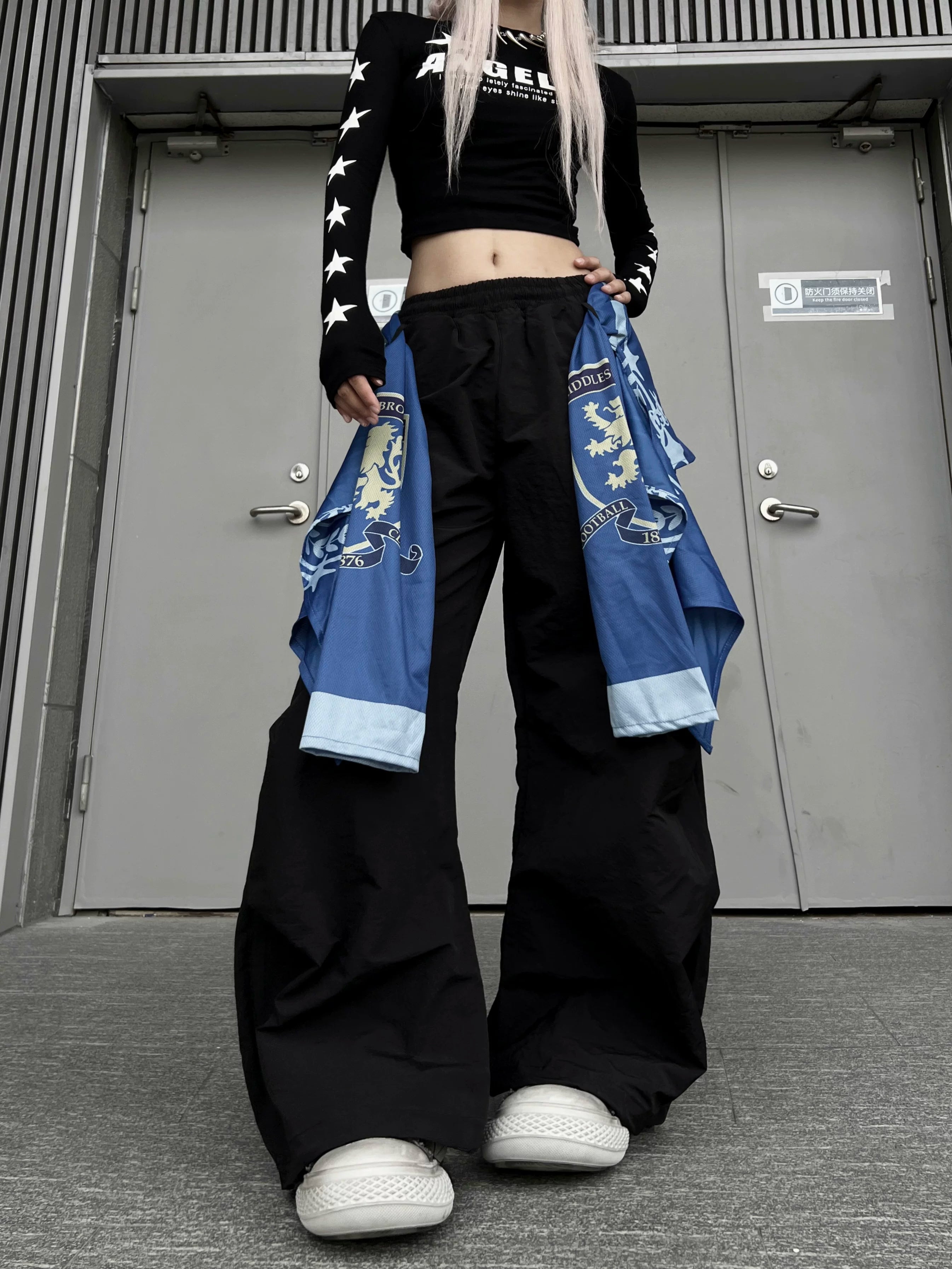 TR BRUSHHIFT Street Stacked Butt Curtain Paddle Paratrooper Work Pants Wide Folded Dancing Wide Leg Casual Pants